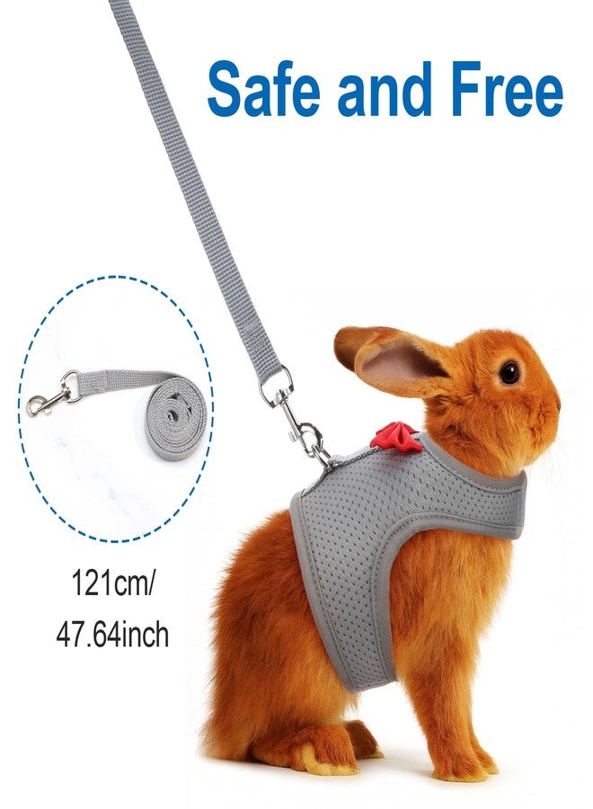 Larrel Rabbit Harness and Leash Set,Bunny Leash for Walking Escape Proof,Bunny Clothes with Cute Bow Mesh Breathable Adjustable Vest Rabbit Harness Camping Hiking Training for Ferret Kitten Puppy (Grey M) - Image 2